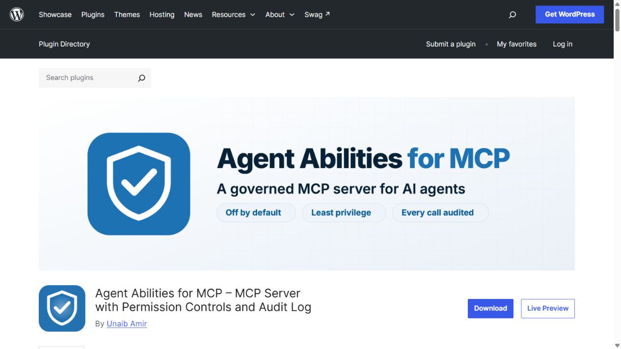 Agent Abilities for MCP official WordPress.org page captured on 11 October 2026