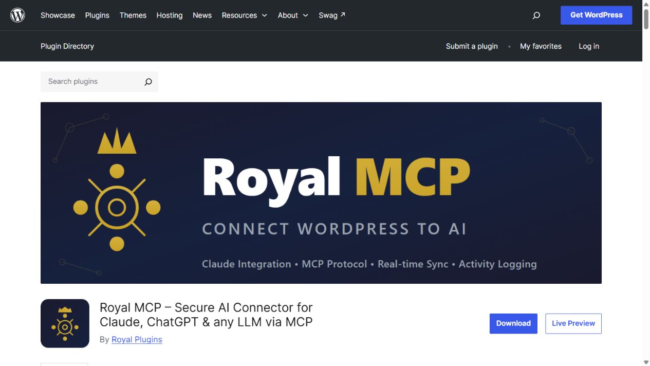 Royal MCP official WordPress.org page captured on 11 October 2026